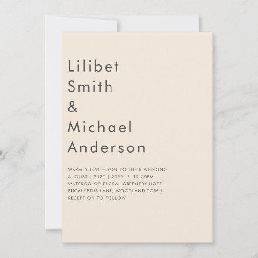 Magnolia Crème Moderne Trouwtypografie Kaart (Voorkant)