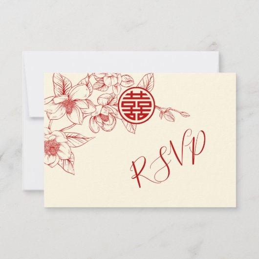 Magnolia Crème Rood Chinees Bruiloft RSVP (Achterkant)
