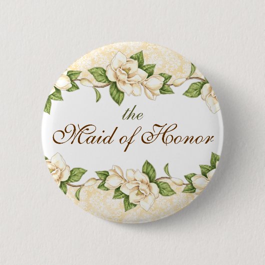 Magnolia- Damask Bridal Party Button (Voorkant)