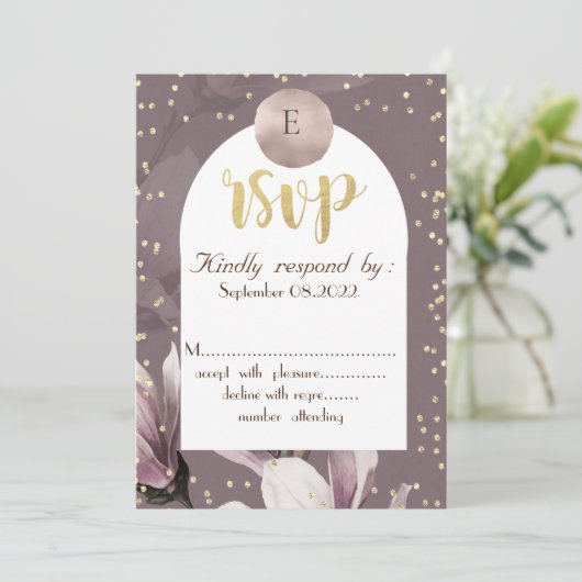 Magnolia Diamonds Monogram RSVP Kaart (Staand voorkant)