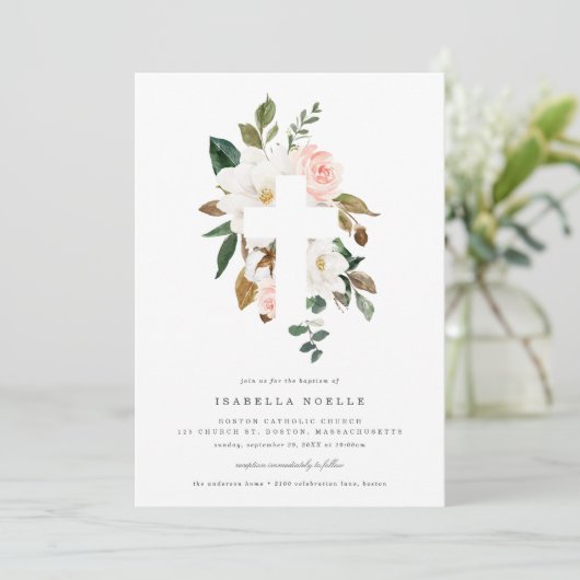 Magnolia Doop Uitnodiging (Staand voorkant)