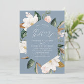 magnolia dusty blue bruiloft uitnodiging (Staand voorkant)