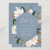 magnolia dusty blue bruiloft uitnodiging (Voorkant / Achterkant)