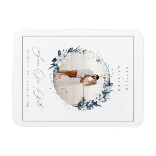 Magnolia & Dusty Blue Circle Foto van Save The Dat Magneet (Horizontaal)