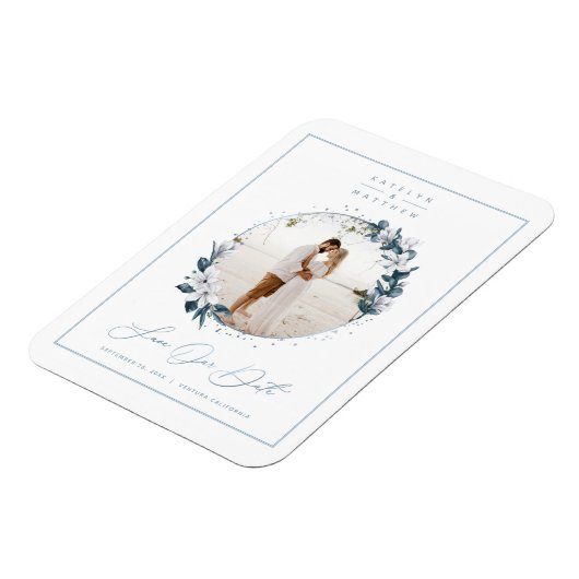 Magnolia & Dusty Blue Circle Foto van Save The Dat Magneet (Linkerzijde)