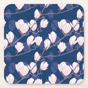 Magnolia Elegance: Marine Lente Bloei Kartonnen Onderzetters