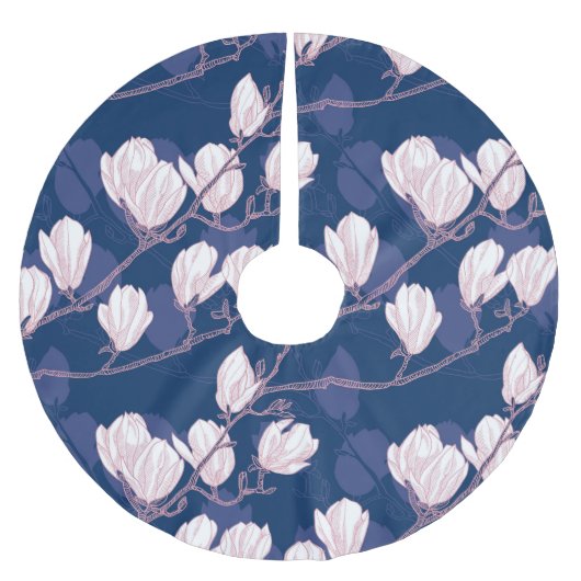 Magnolia Elegantie: Navy Spring Bloom Kerstboom Rok (Voorkant)