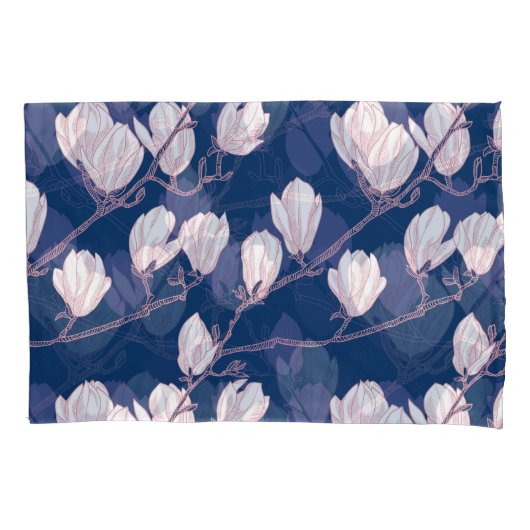 Magnolia Elegantie: Navy Spring Bloom Kussensloop (Voorkant)