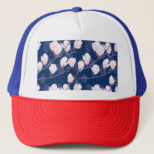 Magnolia Elegantie: Navy Spring Bloom Trucker Pet (Voorkant)
