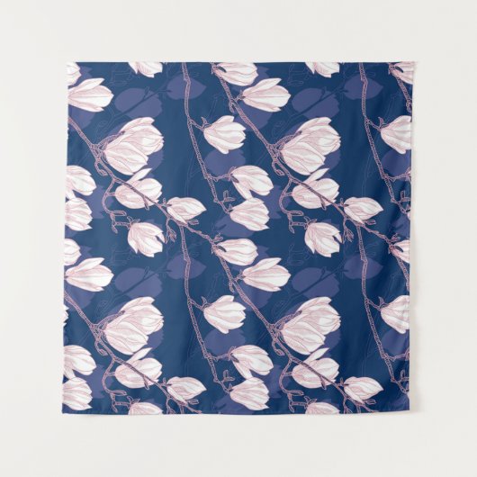 Magnolia Elegantie: Navy Spring Bloom Wandkleed (Voorkant (horizontaal))