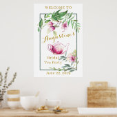 Magnolia- en bladgroene bruidsthee welkomstbord poster (Keuken)