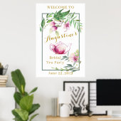 Magnolia- en bladgroene bruidsthee welkomstbord poster (Thuiskantoor)