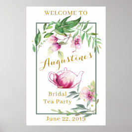 Magnolia en bladgroene bruidstheetafel welkomstbor poster