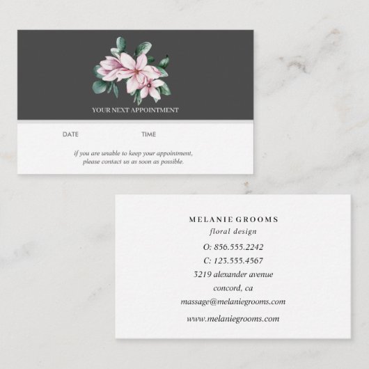 Magnolia en Eucalyptus | Donkergrijs | Benoeming Visitekaartje (Voorkant / Achterkant)