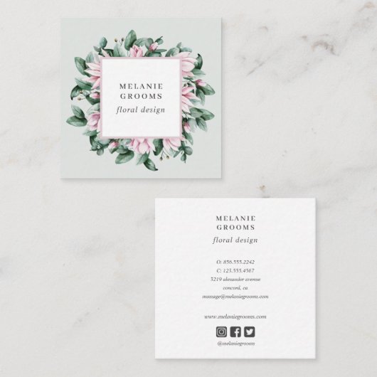 Magnolia en Eucalyptus floraal lijst lichtgrijs Vierkante Visitekaartje (Voorkant / Achterkant)