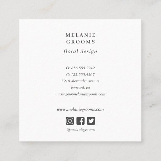 Magnolia en Eucalyptus floraal lijst lichtgrijs Vierkante Visitekaartje (Achterkant)