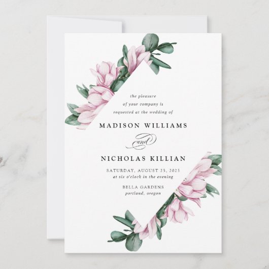 Magnolia en Eucalyptus | Floral Lijst Wedding Kaart (Voorkant)