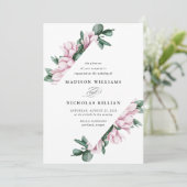Magnolia en Eucalyptus | Floral Lijst Wedding Kaart (Staand voorkant)