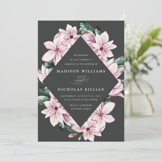 Magnolia en Eucalyptus | Floral Lijst Wedding Kaart (Staand voorkant)
