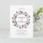 Magnolia en Eucalyptus | Floral Wreath Wedding Kaart (Staand voorkant)