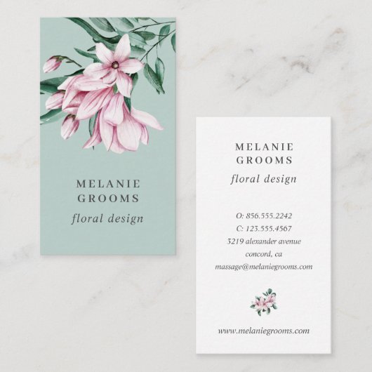 Magnolia en Eucalyptus groen Bloemen Botanisch Visitekaartje (Voorkant / Achterkant)