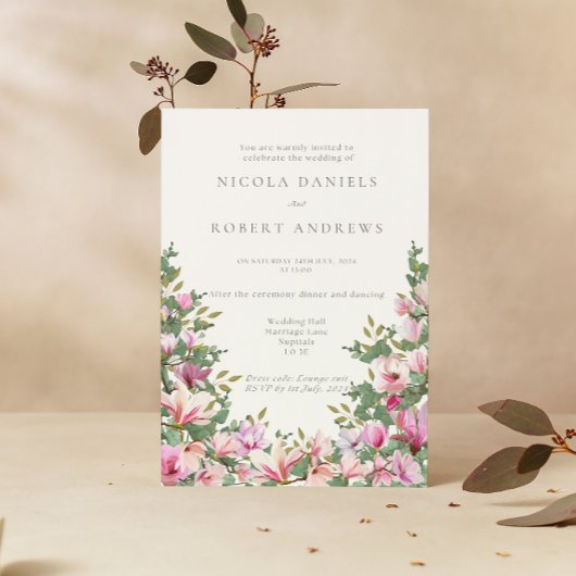 Magnolia en Eucalyptus Huwelijksuitnodiging Kaart