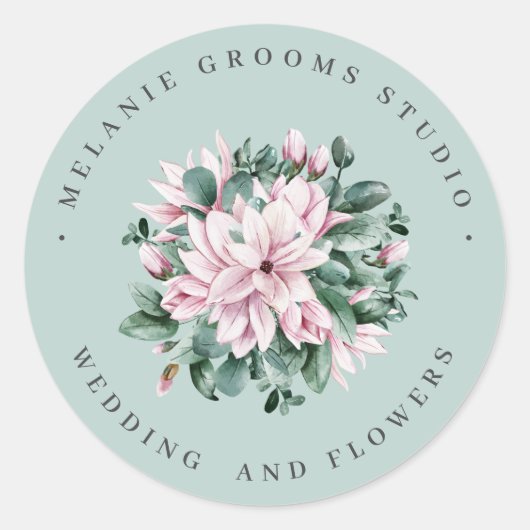 Magnolia en eucalyptus salie groene trouwbloemen ronde sticker (Voorkant)