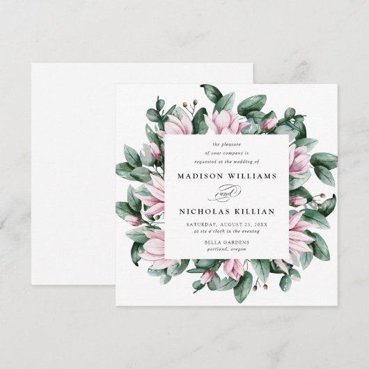Magnolia en Eucalyptus | Square Wedding Kaart (Voorkant / Achterkant)