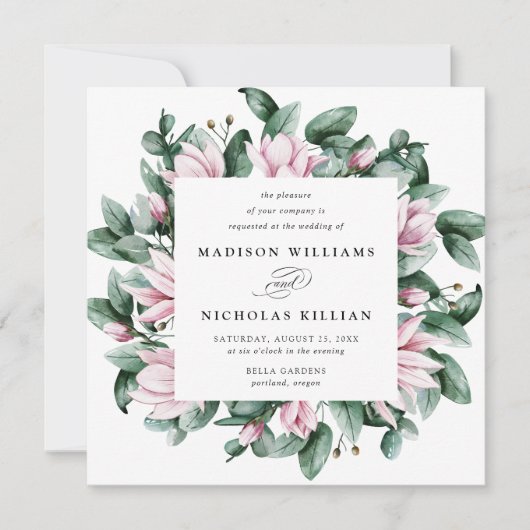 Magnolia en Eucalyptus | Square Wedding Kaart (Voorkant)