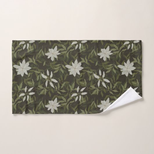 Magnolia en groen blad op zwart bad handdoek (Handdoek)