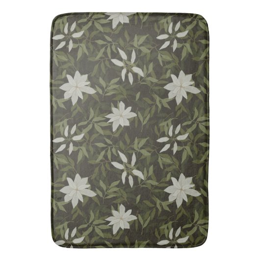 Magnolia en groen blad op zwart badmat (Voorkant Verticaal)