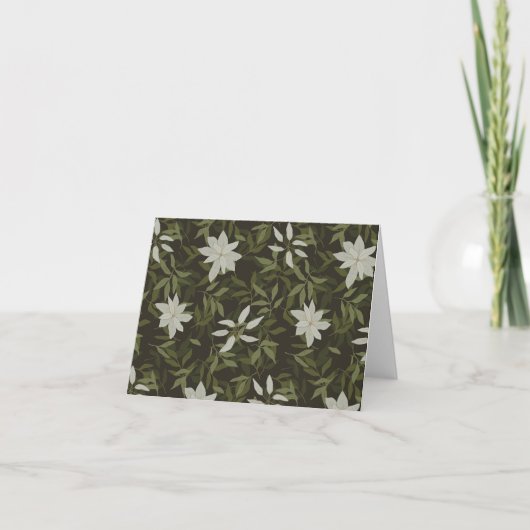 Magnolia en groen blad op zwart bedankkaart (Voorkant)