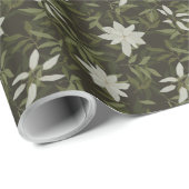 Magnolia en groen blad op zwart cadeaupapier (Rol Hoek)