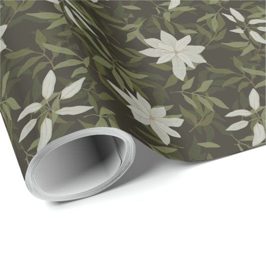 Magnolia en groen blad op zwart cadeaupapier (Rol Hoek)