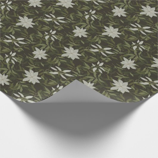 Magnolia en groen blad op zwart cadeaupapier (Hoek)