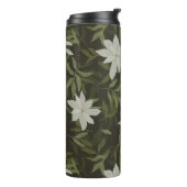 Magnolia en groen blad op zwart thermosbeker (Gedraaid links)