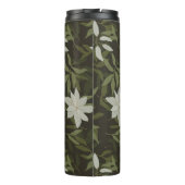 Magnolia en groen blad op zwart thermosbeker (Achterkant)