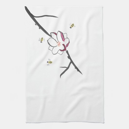 Magnolia en Honey Bees Theedoek (Verticaal)