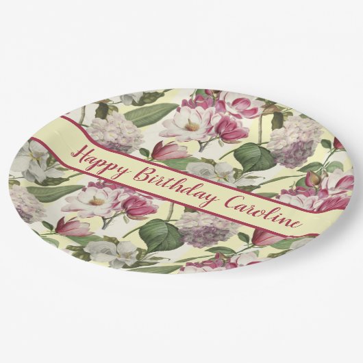 Magnolia en Hydrangea Bloemen Zuidelijk Papieren Bordje (Gekanteld)