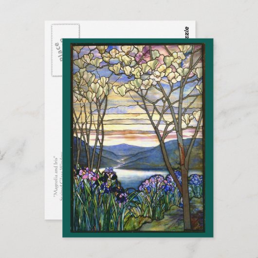 Magnolia en Iris Schilderachtig Inspirerend Briefkaart (Voorkant / Achterkant)