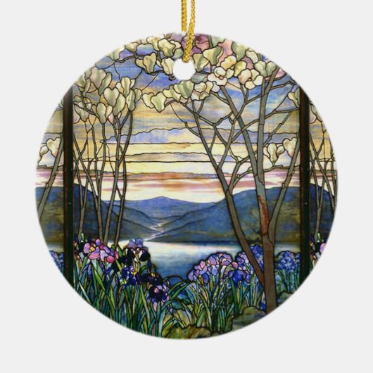 Magnolia en Iris Schilderachtig Inspirerend Keramisch Ornament (Voorkant)