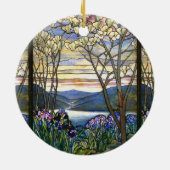 Magnolia en Iris Schilderachtig Inspirerend Keramisch Ornament (Achterkant)