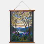 Magnolia en Iris Tiffany Glas in lood Tapestry Hangend Wandkleed (Voorkant)