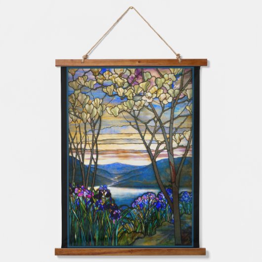 Magnolia en Iris Tiffany Glas in lood Tapestry Hangend Wandkleed (Voorkant)