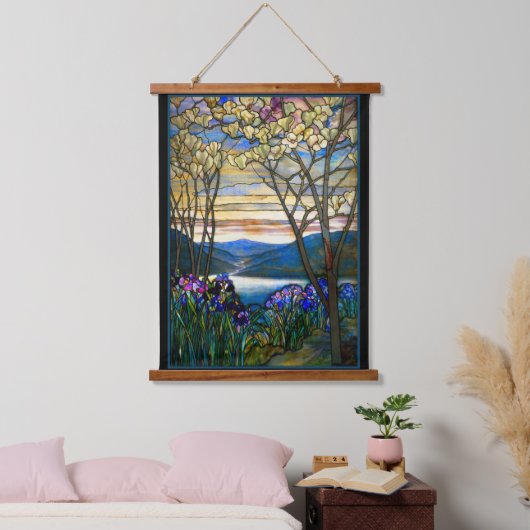 Magnolia en Iris Tiffany Glas in lood Tapestry Hangend Wandkleed (Slaapkamer)
