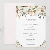 Magnolia en Katoen Bloemen Uitnodigingen (Voorkant / Achterkant)