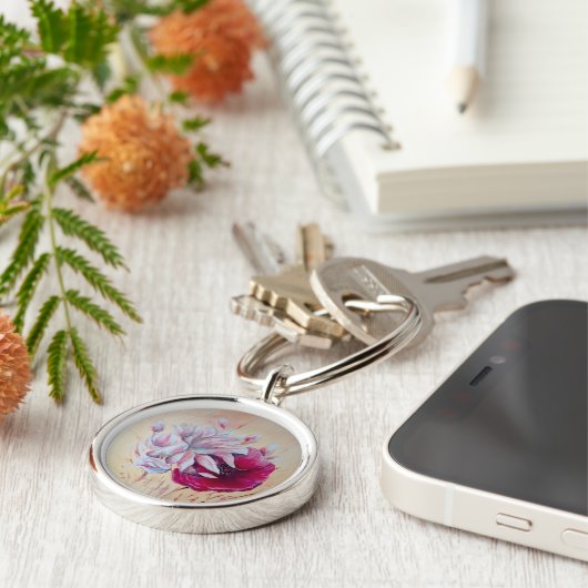 Magnolia en klaproos schilderen sleutelhanger (Zijkant)