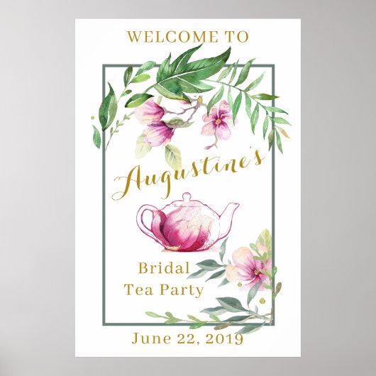 Magnolia en Leafy Green Bridal Tea Welcome Sign Poster (Voorkant)