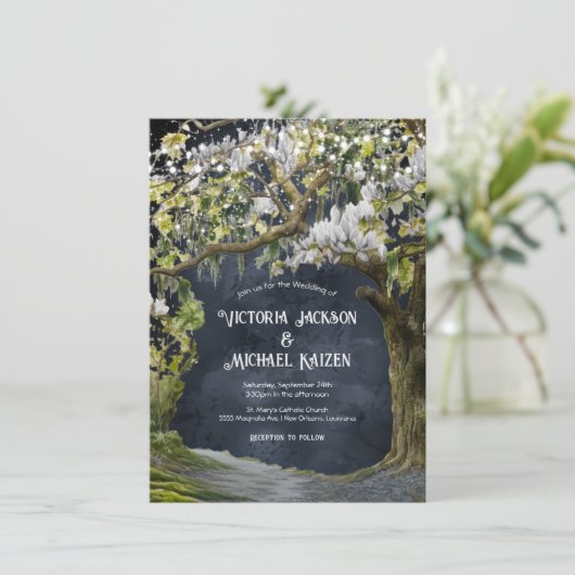 Magnolia en Moss Southern Evening Bruiloft Kaart (Staand voorkant)