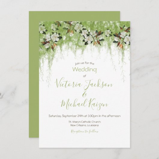 Magnolia en moswijnranken Zuidelijke bruiloft Kaart (Voorkant / Achterkant)